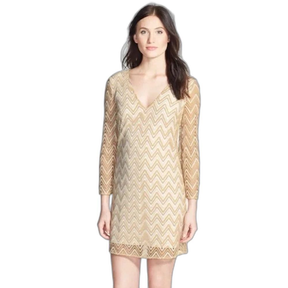 Lilly Pulitzer Jade Dress Woman's Size Large Gold & Cream Chevron Crochet Lace